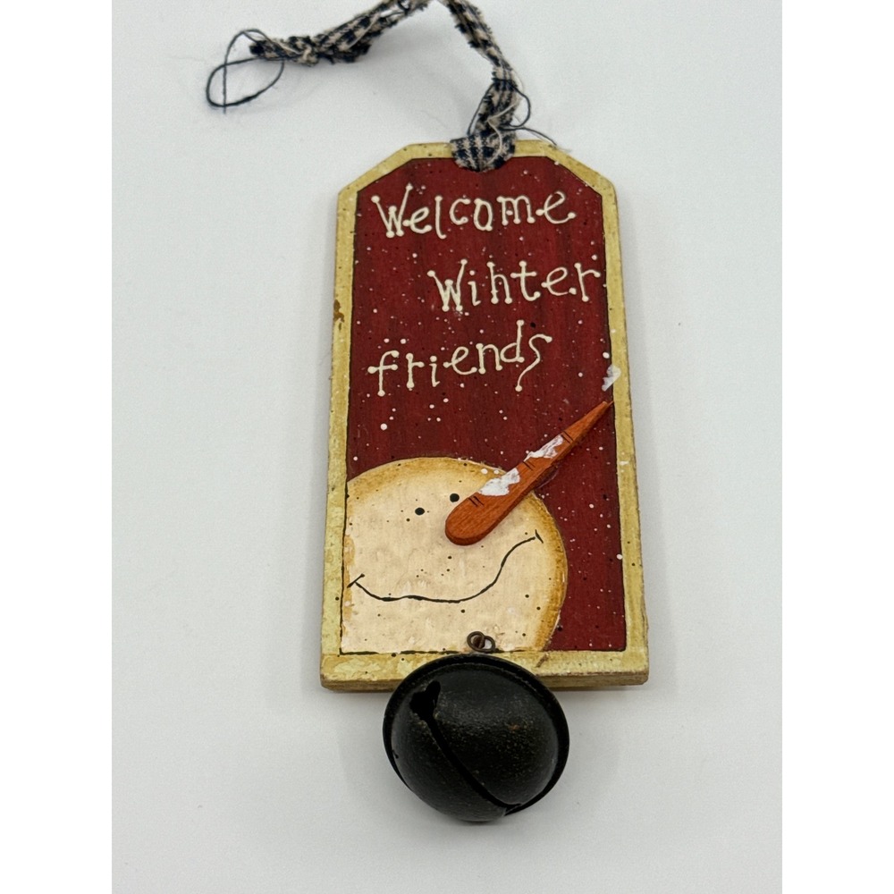 Tii Collections Welcome Winter Friends Snowman Bell‎ Rustic Wood Tag Holiday